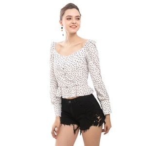 NWT Summer Ruffle Button Square Collar Polka Dot Top